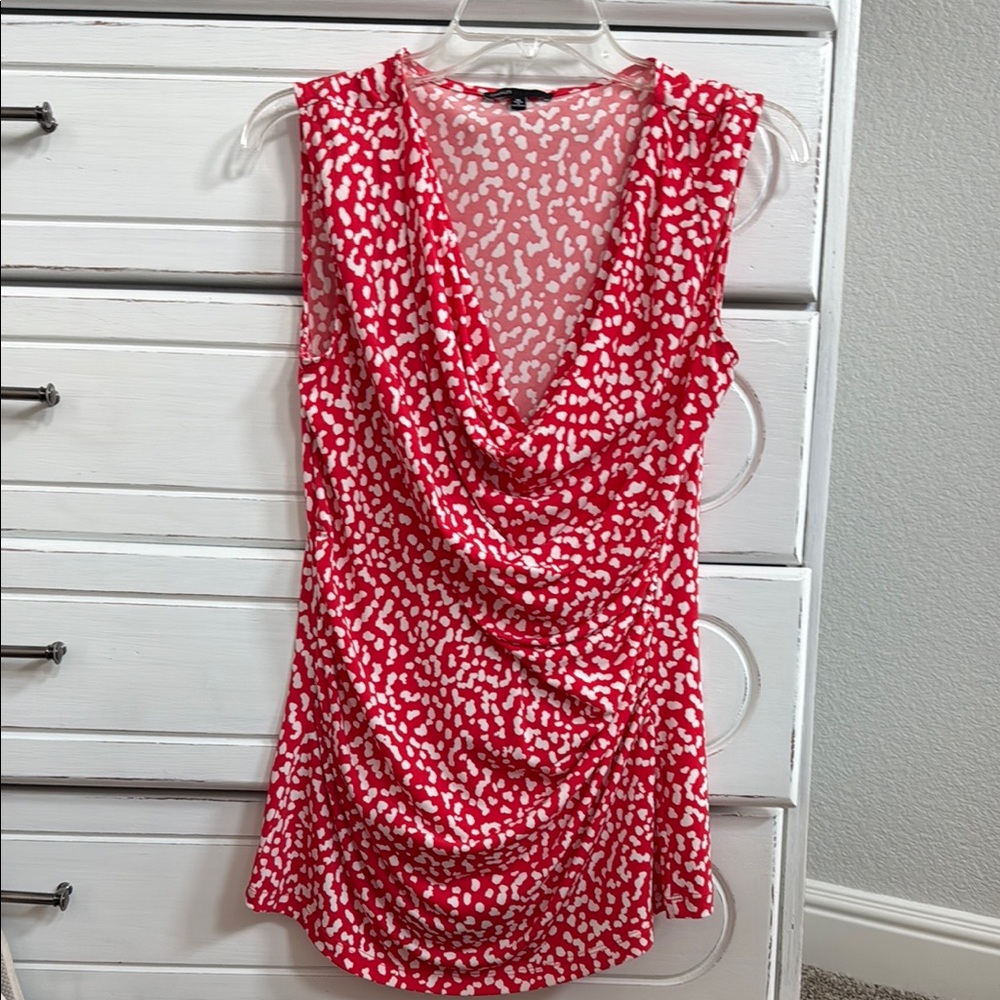 Chaus Red and White Sleeveless Cowl Neck Blouse - Size Medium
